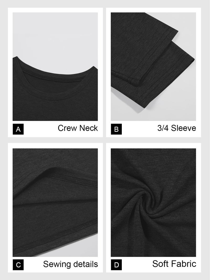 Beautife Plus Size Tops for Womens 3/4 Sleeve Casual T Shirts Loose Fit Tunic Blouse Black - Image 5