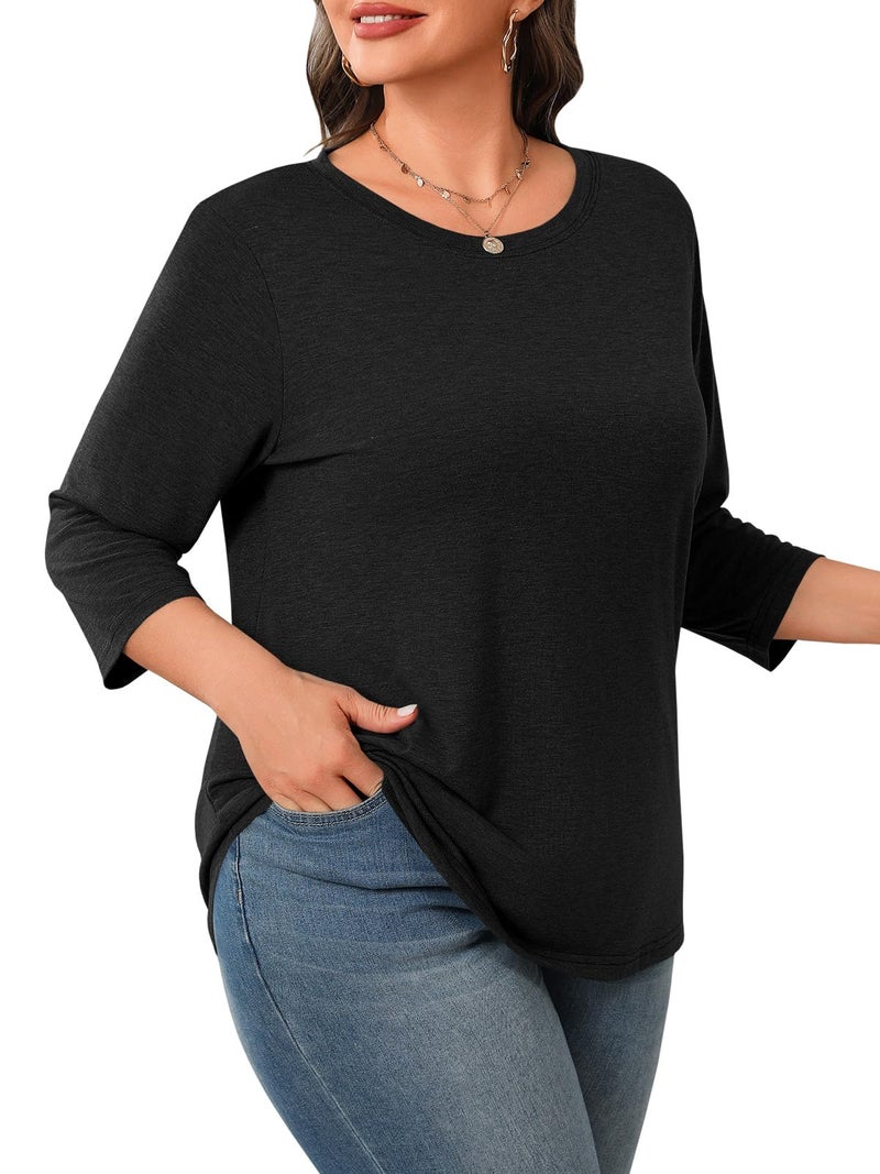 Beautife Plus Size Tops for Womens 3/4 Sleeve Casual T Shirts Loose Fit Tunic Blouse Black - Image 3