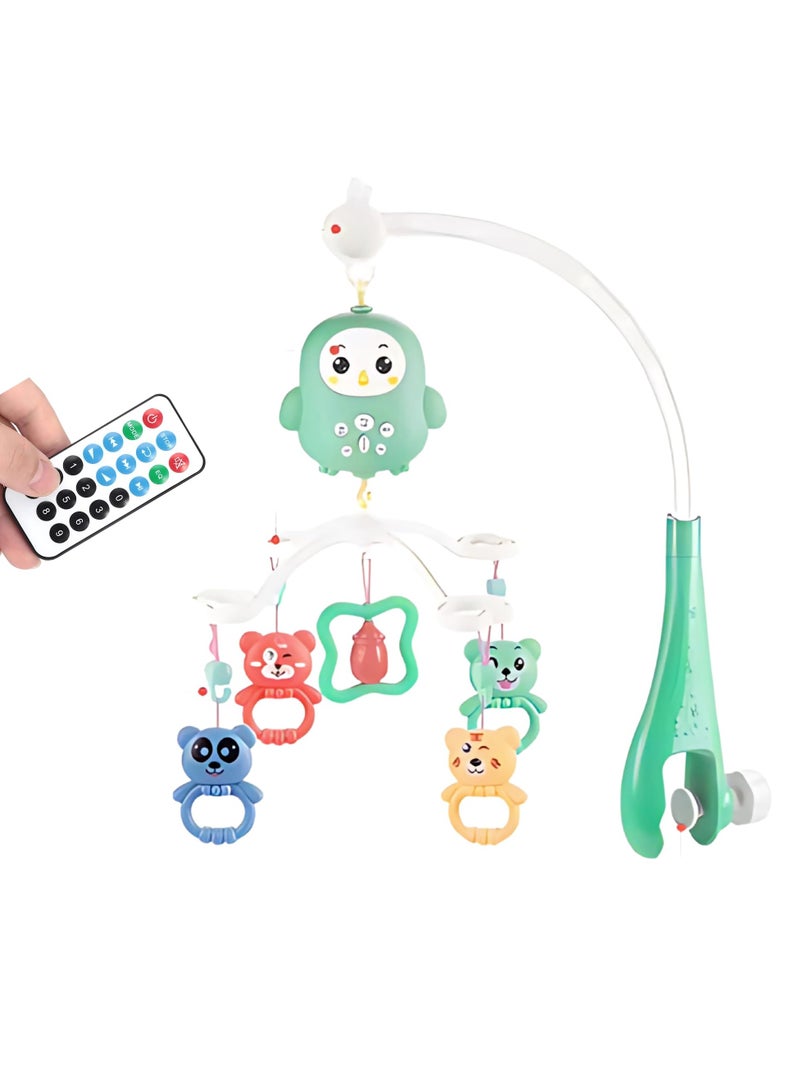 Youleen HAPPY BED BELL Baby Crib Mobile with Music & Remote – 360° Rotating Hanging Rattle Toy Set for Newborns, Adjustable Stand, Soothing Melodies for 0-12 Months (Green) - Image 1