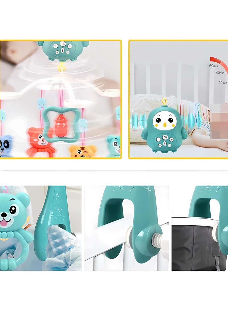 Youleen HAPPY BED BELL Baby Crib Mobile with Music & Remote – 360° Rotating Hanging Rattle Toy Set for Newborns, Adjustable Stand, Soothing Melodies for 0-12 Months (Green) - Image 3