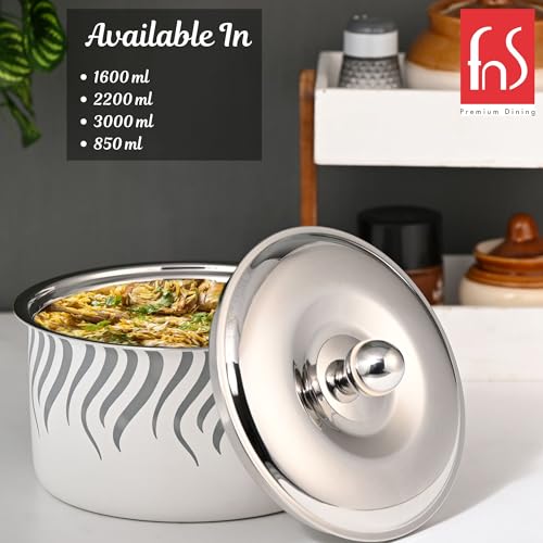FnS Flame Stainless Steel Casserole | Premium Double Wall Insulated Hot Pot with Self-Locking Press Lid | Elegant Designer Serving Bowl for Kitchen & Dining (850 ml) - Image 4