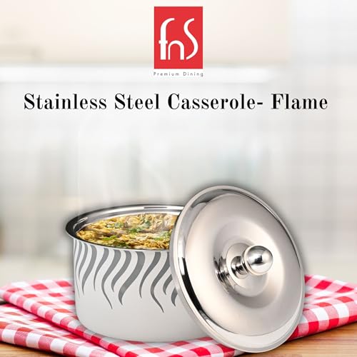 FnS Flame Stainless Steel Casserole | Premium Double Wall Insulated Hot Pot with Self-Locking Press Lid | Elegant Designer Serving Bowl for Kitchen & Dining (850 ml) - Image 3