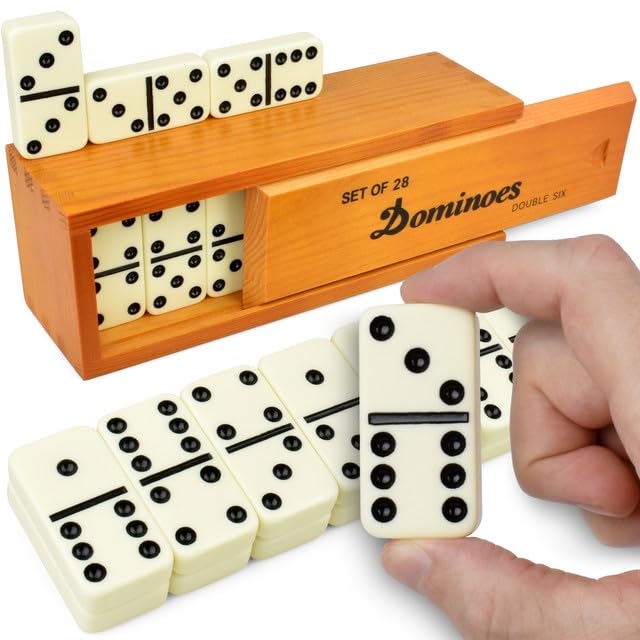 Queensell Jumbo Dominoes Set for Adults and Kids  Domino Set for Classic Board Games  Jumbo Dominoes Double 6 for Travel Games  Dominos Set for Adults 28 Tiles - Image 1