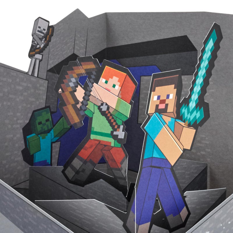 Hallmark Paper Wonder Minecraft Pop-Up Card (Build, Explore, Create) for Birthdays, Graduations, Kids, Gamers - Image 4