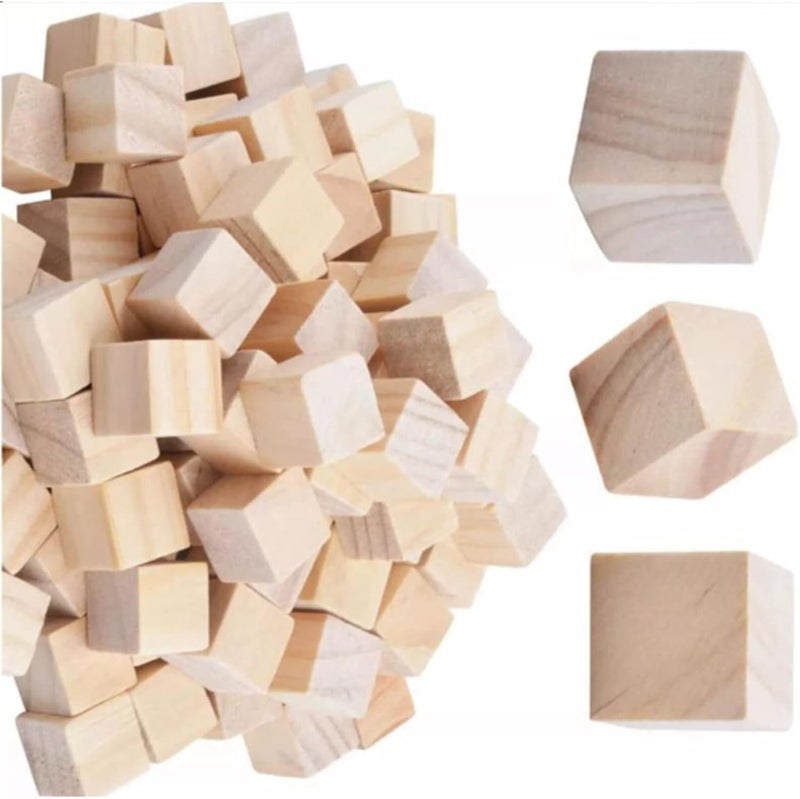 Wooden Cubes, 100pcs 2cm Square Smooth Wooden Craft Cubes for DIY Art Projects and Family Interaction, Non-Deformable Material - Image 1