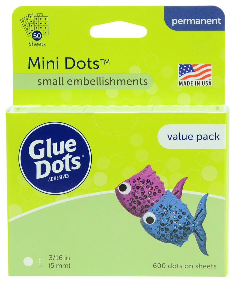 Glue Dots نقاط الغراء، عبوة قيمة من النقاط الصغيرة، مزدوجة الجوانب، 3/16"، 600 نقطة، شريط غراء للحرف اليدوية، نقاط غراء لاصقة، بديل الغراء السائل الساخن، شفاف - Image 1