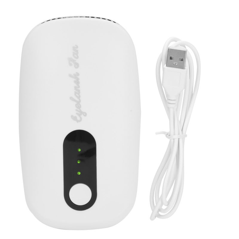 Eyelash Glue Dryer White Compact Portable USB Rechargeable - Quiet High Speed Fan With Customized Metal Motor - Hands Free T-Bracket Support For Lash Artists - Image 1