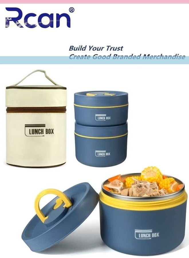 Rcan 2 Tier Portable Insulated Lunch Containers with Bag, Separate Stackable Lunch Container, Leakproof Stackable Stainless Steel Food Container, for Adult Men Women Kids, Insulated Bento Boxes - Image 1