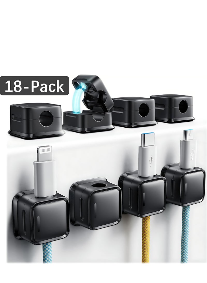 ValueHut 18-Pack Magnetic Cable Organizer Clips, Auto-Closing Cable Holder & Wire Organizer with Strong Adhesive for Desk, Car, and Office - Black - Image 1