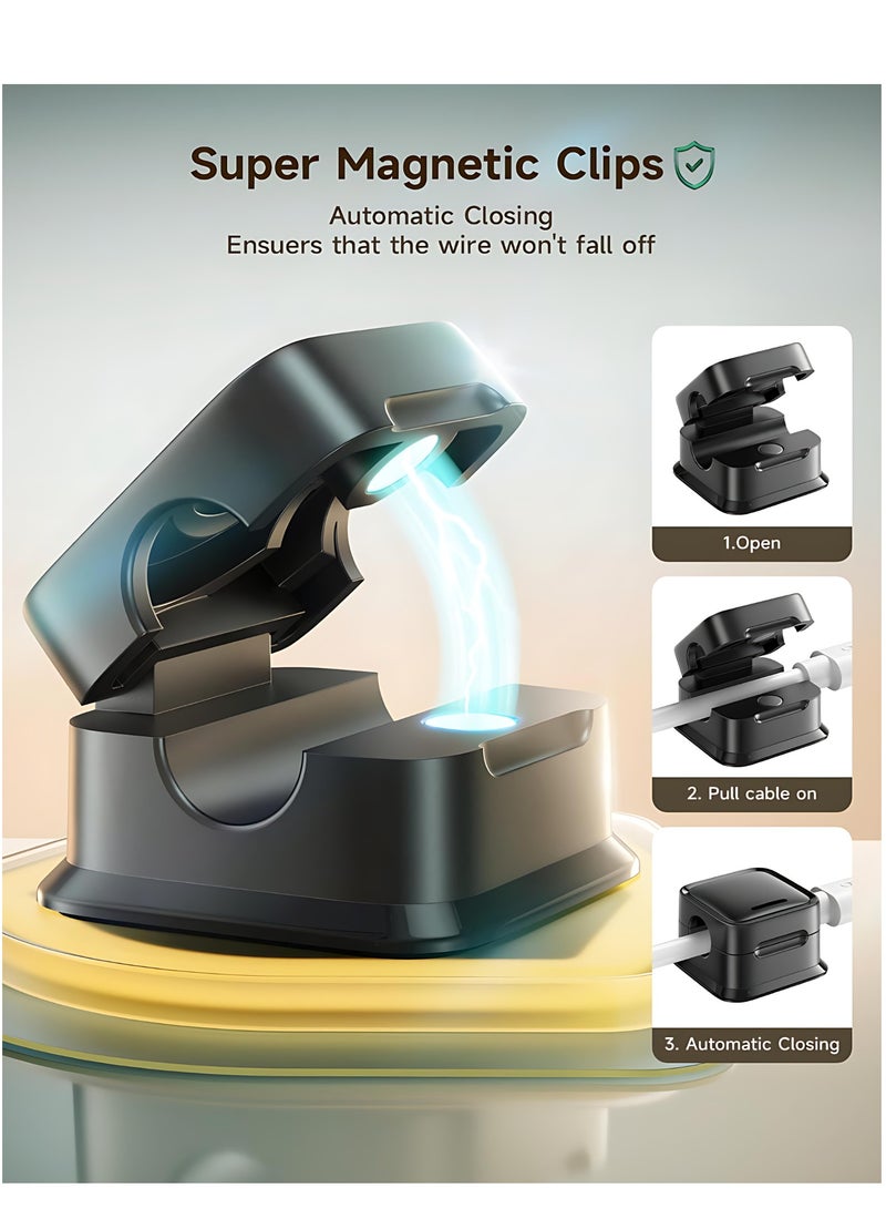 ValueHut 18-Pack Magnetic Cable Organizer Clips, Auto-Closing Cable Holder & Wire Organizer with Strong Adhesive for Desk, Car, and Office - Black - Image 2