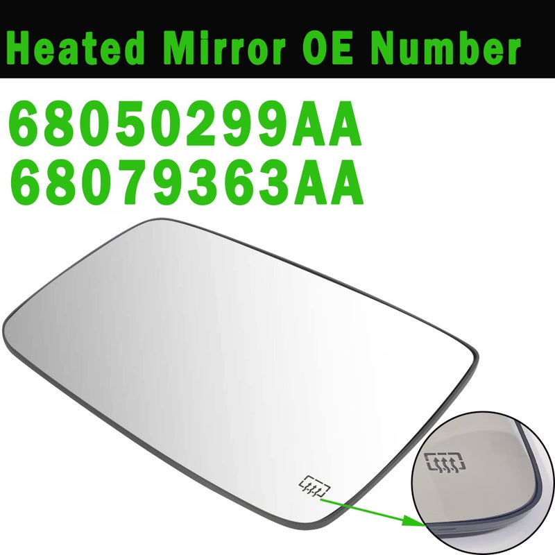 Danbojit Ram Driver Left Side Heated Mirror Glass Compatible with 2009-2018 Dodge Ram 1500 2500 Left Power Heated Convex Mirror Glass 68050299AA, 68079363AA - Image 2