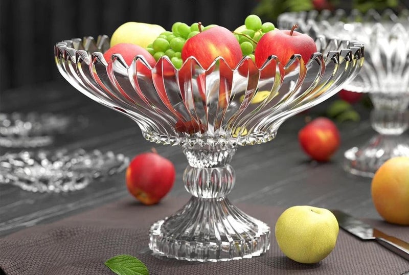 Large Glass Fruit Bowl, Clear Crystal Decorative Pedestal Bowl - Image 2