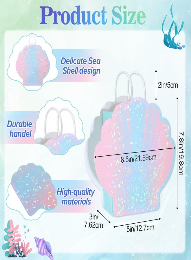 AojSup 12 Pcs Mermaid Party Favor Bags, Seashell Gift Bags for Shell Mermaid Birthday Decorations and Under the Sea Aquatic Nautical Theme Party Summer Ocean Beach Picnic Goodie Treat Supplies - Image 2