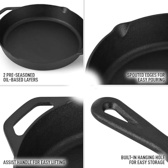 Lodge PreSeasoned Cast Iron Skillet Frying Pan Cast Iron Pan Saute Fry Pan Perfect Sear Ergonomic Handles Superior Heat Retention For In The Oven On The Stove On The Grill Or Over A Campfire Bla - Image 5