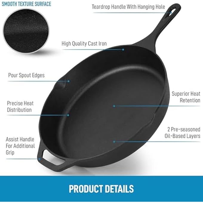 Lodge PreSeasoned Cast Iron Skillet Frying Pan Cast Iron Pan Saute Fry Pan Perfect Sear Ergonomic Handles Superior Heat Retention For In The Oven On The Stove On The Grill Or Over A Campfire Bla - Image 4