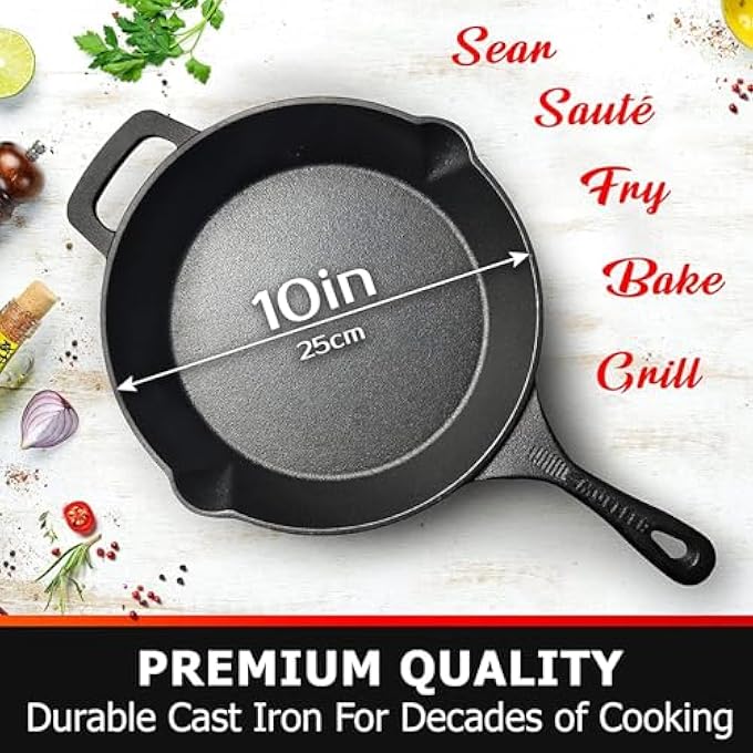 Lodge PreSeasoned Cast Iron Skillet Frying Pan Cast Iron Pan Saute Fry Pan Perfect Sear Ergonomic Handles Superior Heat Retention For In The Oven On The Stove On The Grill Or Over A Campfire Bla - Image 3
