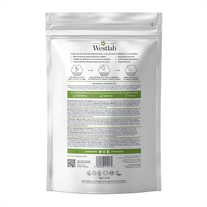 Westlab Reviving Epsom Salt 2kg Resealable Pouch 100 Natural Pure Unscented Mineral Salts Supports Sleep and Relieves Aching Muscles Packing may vary - Image 2