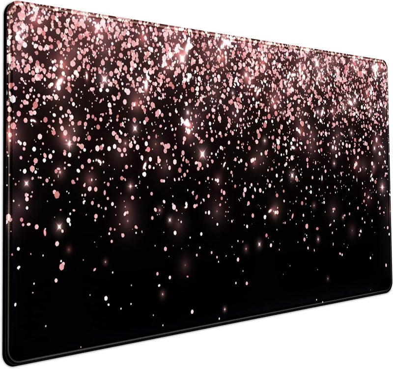 Mechanical Cattle Rose Gold Glitter Black Extended Mouse Pad XXL 31.5 x 15.7 Inch Gaming Accessory for Women - Image 1