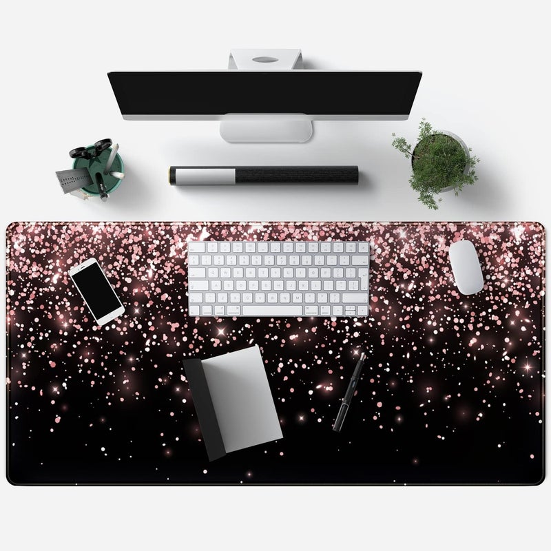 Mechanical Cattle Rose Gold Glitter Black Extended Mouse Pad XXL 31.5 x 15.7 Inch Gaming Accessory for Women - Image 4