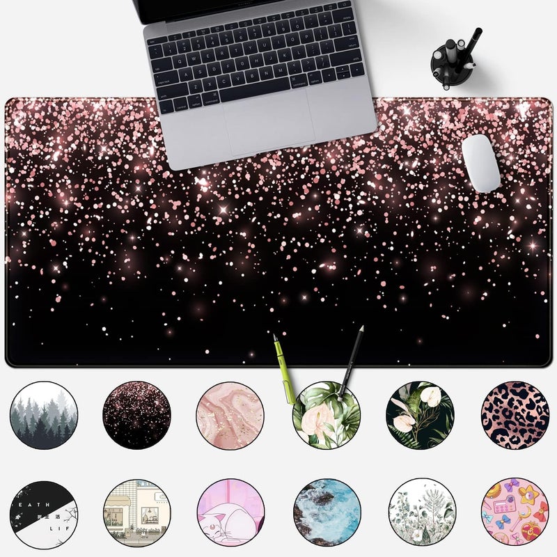 Mechanical Cattle Rose Gold Glitter Black Extended Mouse Pad XXL 31.5 x 15.7 Inch Gaming Accessory for Women - Image 2