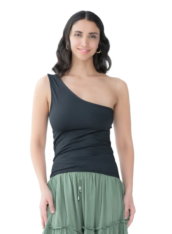 HaILYS A trendy one-shoulder black top, perfect for adding an edge to any outfit.