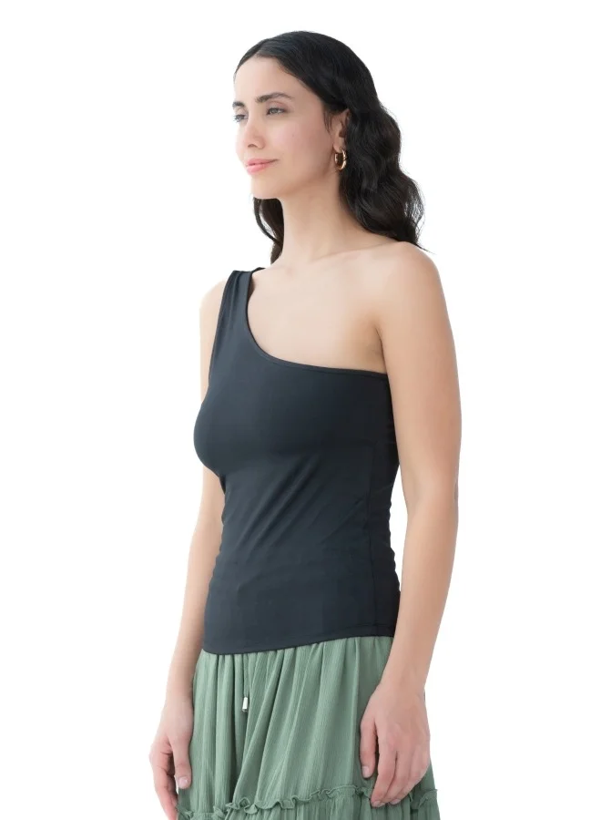HaILYS A trendy one-shoulder black top, perfect for adding an edge to any outfit.