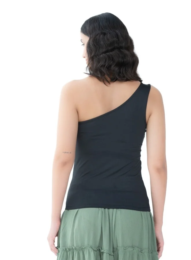HaILYS A trendy one-shoulder black top, perfect for adding an edge to any outfit.