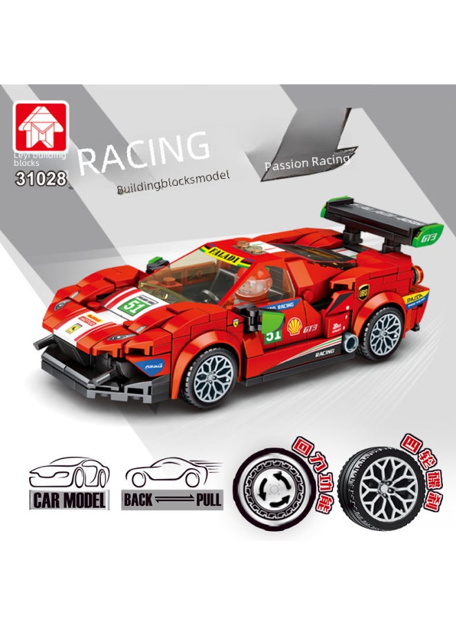 Le Yi 31015 Building Blocks Car Assembled Model Back Car Toy Boy Sports Car Small Particle Racing Car Benefiting Intelligence-Color:Blue Super Running Belt Acousto-optic Force [306 Particles]]