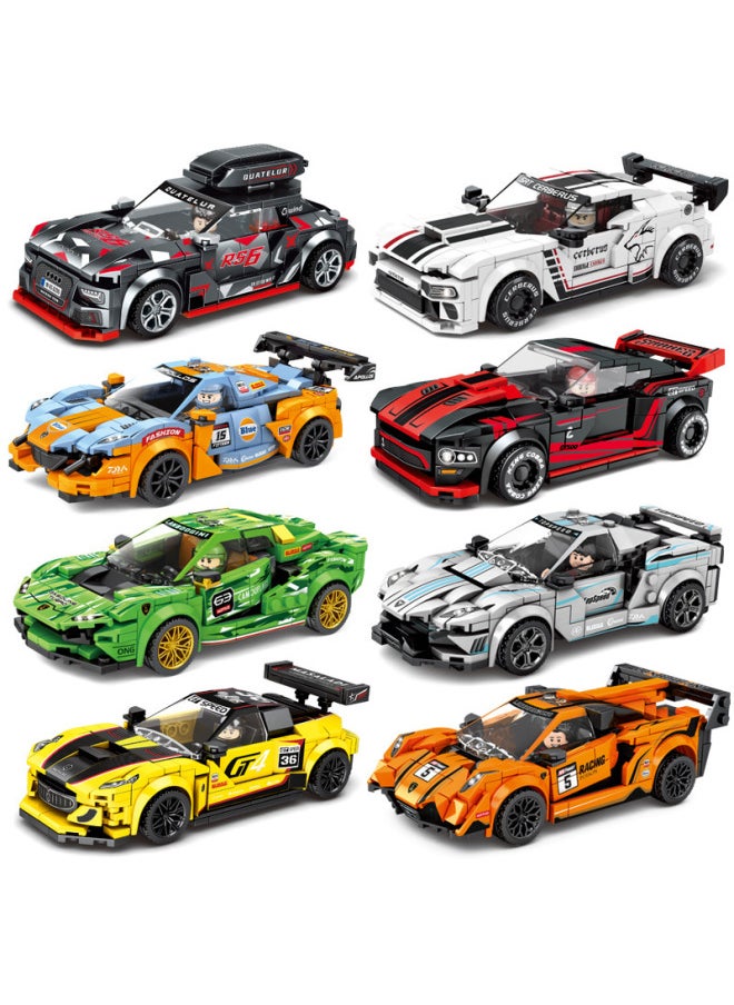 Le Yi 31015 Building Blocks Car Assembled Model Back Car Toy Boy Sports Car Small Particle Racing Car Benefiting Intelligence-Color:Blue Super Running Belt Acousto-optic Force [306 Particles]]