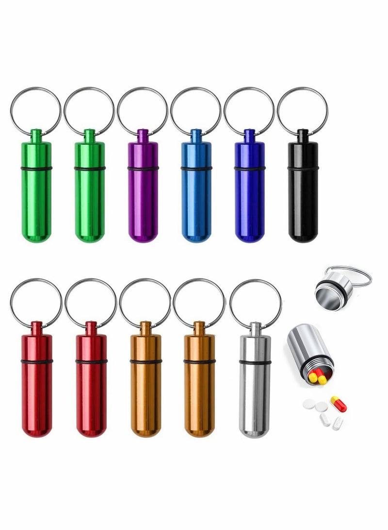 Mini Travel Pill Box Keychain - Waterproof Aluminium Container for Outdoor Adventures (12PCS, 7 Colors) - Image 1