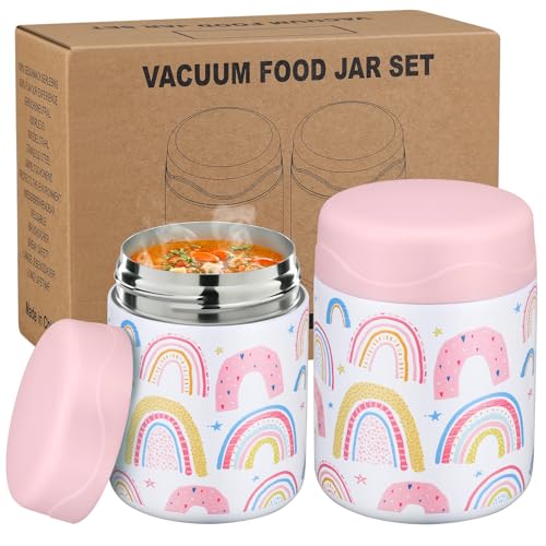 wiwens 12oz 2 Pack Insulated Food Jar Set for Kids Soup Thermo Hot Food Lunch Container Wide Mouth Leak Proof Stainless Steel Vacuum Bento Box for School Office Travel Outdoors - Image 1