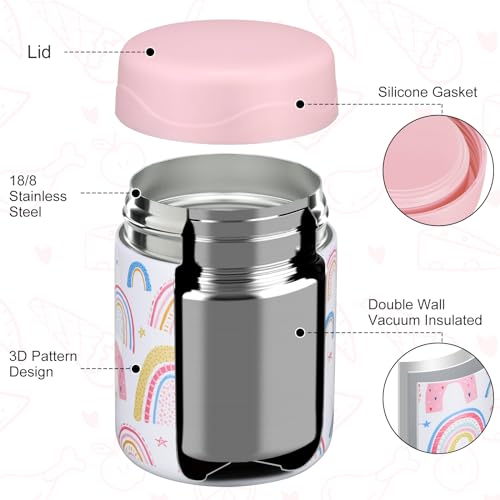 wiwens 12oz 2 Pack Insulated Food Jar Set for Kids Soup Thermo Hot Food Lunch Container Wide Mouth Leak Proof Stainless Steel Vacuum Bento Box for School Office Travel Outdoors - Image 2