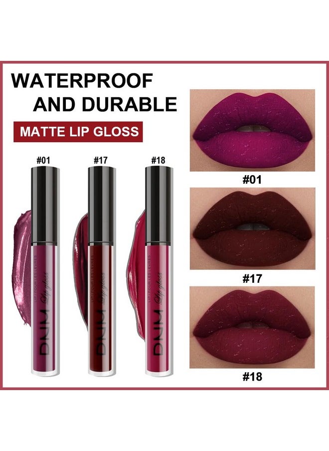 AMY'S DIARY - Dark Red Purple Matte Plum Liquid Lipstick 3Pcs Sets,24-Hour Lipstick Dark Deep Maroon Purple Brown Plum Red Lip Stain 24 Smudge Waterproof For Women - Image 1
