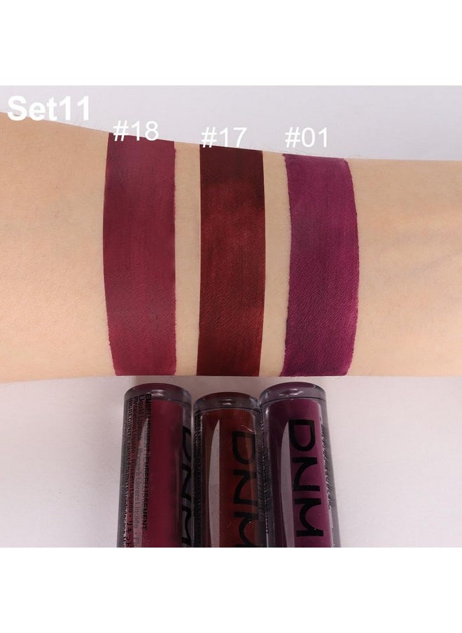 AMY'S DIARY - Dark Red Purple Matte Plum Liquid Lipstick 3Pcs Sets,24-Hour Lipstick Dark Deep Maroon Purple Brown Plum Red Lip Stain 24 Smudge Waterproof For Women - Image 1
