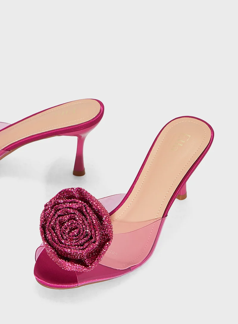 Ella Limited Edition Clear Rose Diaamante Mule Heel Sandal