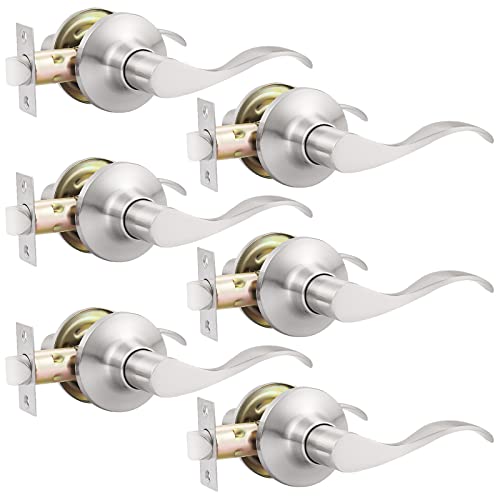GOBEKOR 6 Pack Passage Lever Door Handle Brushed Nickel Wave Door Levers Interior Door Handles for Closet Keyless Indoor Door Locks - Image 1