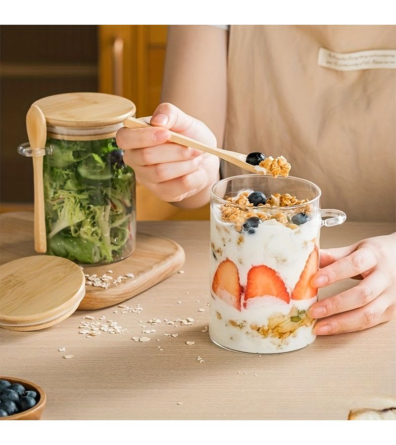 6pcs Overnight Oats Containers With Bamboo Lids and Spoons for Meal Prep - Image 4