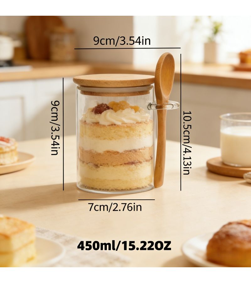 6pcs Overnight Oats Containers With Bamboo Lids and Spoons for Meal Prep - Image 1