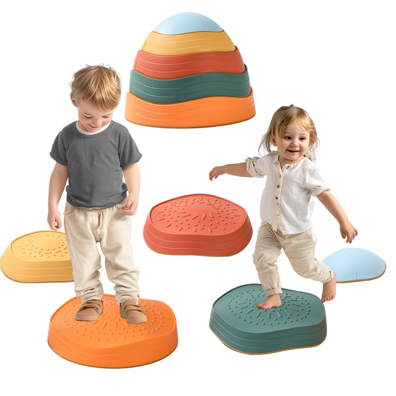 LoomLark Balance Stepping Stones for Kids 5pcs NonSlip River Stones Obstacle Course Play Indoor and Outdoor Coordination Game Sensory Toys Toddler Ages 3 4 5 6 7 8 - Image 2