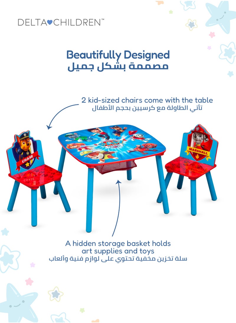 دلتا تشيلدرين طقم طاولة وكراسي للأطفال بتصميم باو باترول مع سلة تخزين | كرسيين: تشيس ومارشال | خشبي | لعمر ٣ سنوات فأكثر | أزرق وأحمر | دراسة ولعب | ٦٥.٩×٦٥.٥×٨.٩ سم  - Image 1