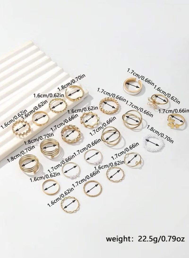 جيفت مجموعة خواتم عصرية من سبائك معدنية للنساء، مكونة من ٢٢ قطعة، مزينة بالزهور والأوراق واللؤلؤ الصناعي، مناسبة للاستخدام اليومي، والمواعيد، والحفلات، والهدايا. - Image 2