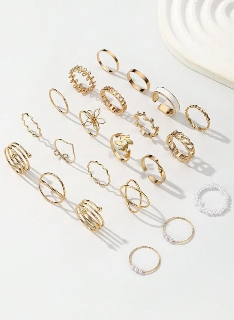 جيفت مجموعة خواتم عصرية من سبائك معدنية للنساء، مكونة من ٢٢ قطعة، مزينة بالزهور والأوراق واللؤلؤ الصناعي، مناسبة للاستخدام اليومي، والمواعيد، والحفلات، والهدايا. - Image 4