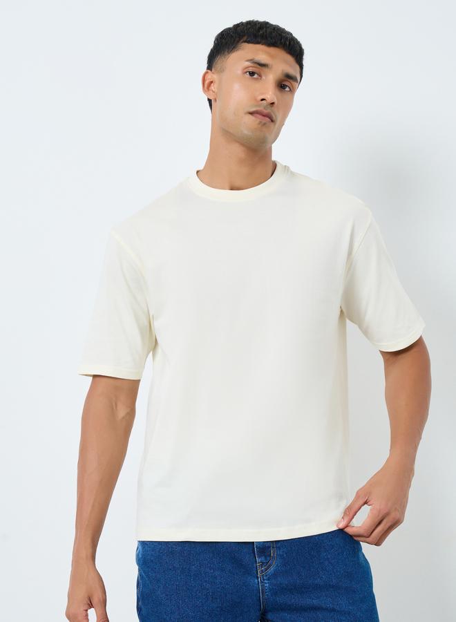 Styli Men Cream Graphic Print Oversized T-Shirt - Image 1