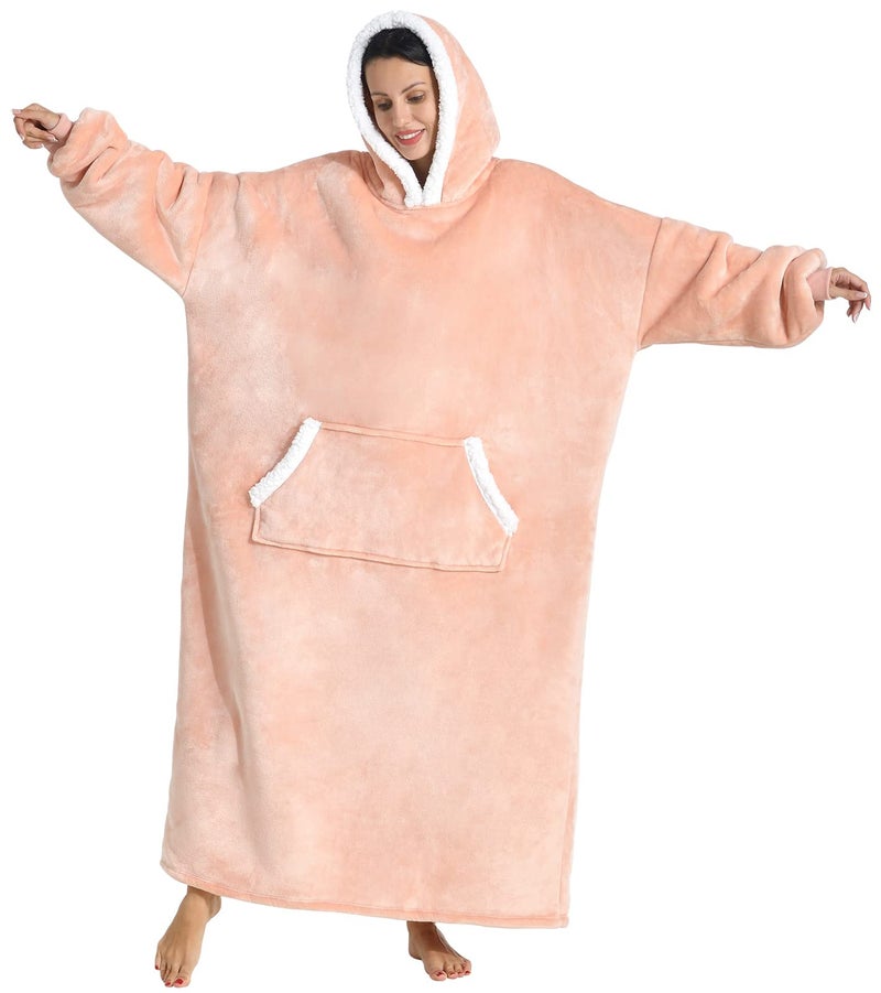 Sioloc Wearable Blanket Hoodie for Women/Kids/Men  Oversized & Cozy Sherpa Lined Hoodie Sweatshirt Blanket(Pink Long) - Image 2