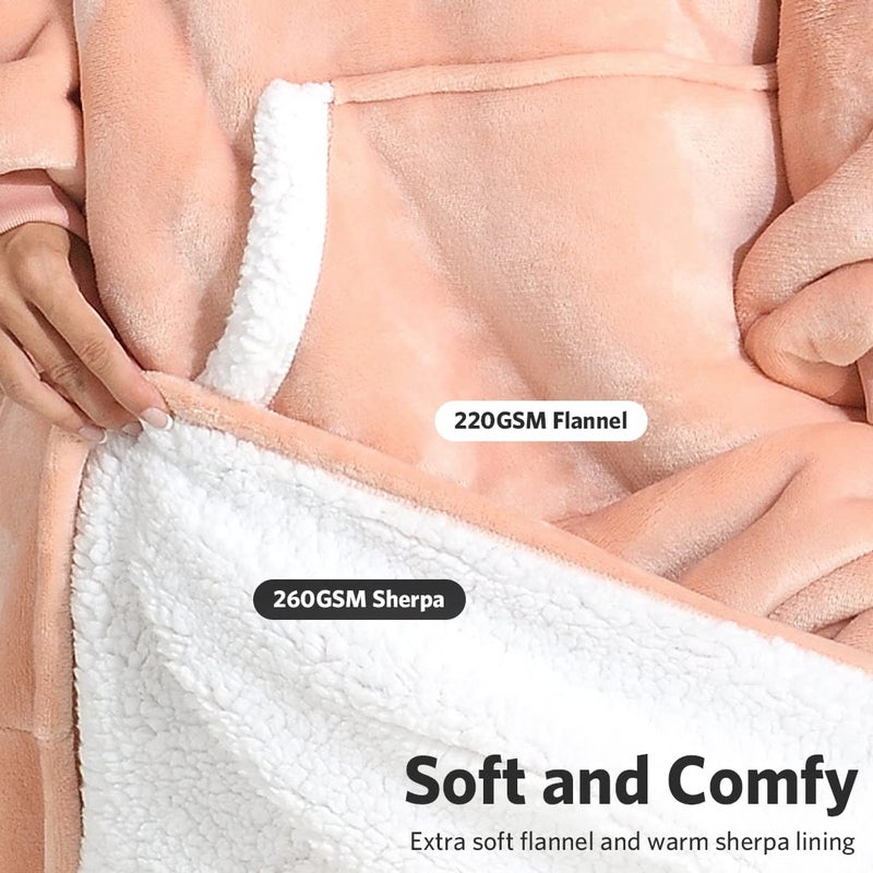 Sioloc Wearable Blanket Hoodie for Women/Kids/Men  Oversized & Cozy Sherpa Lined Hoodie Sweatshirt Blanket(Pink Long) - Image 4