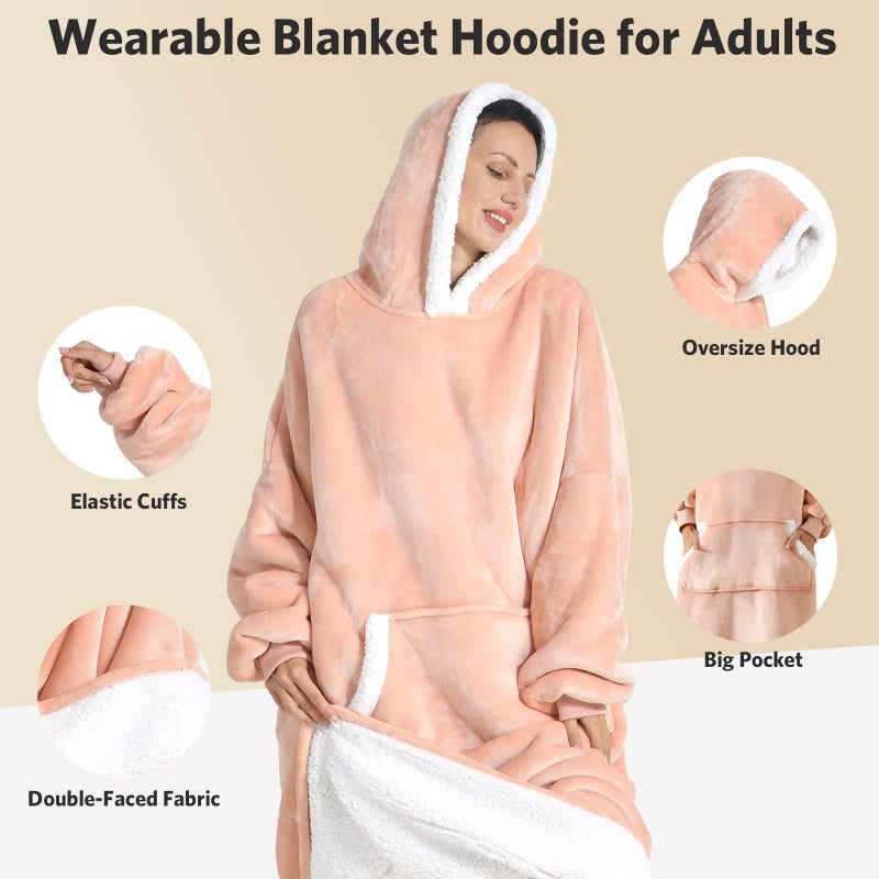 Sioloc Wearable Blanket Hoodie for Women/Kids/Men  Oversized & Cozy Sherpa Lined Hoodie Sweatshirt Blanket(Pink Long) - Image 5