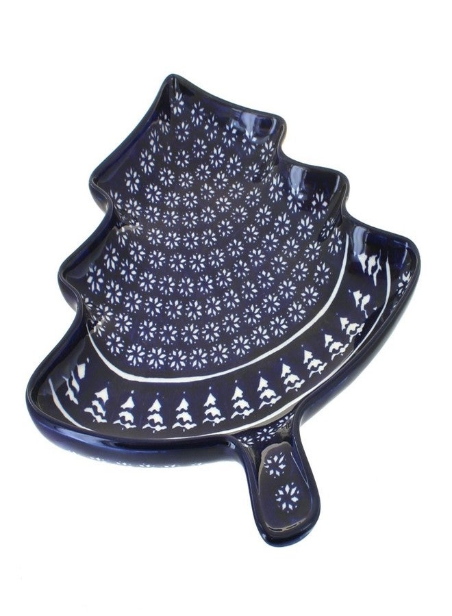 Blue Rose Pottery Blue Rose Polish Pottery - Blue Winter Nights Christmas Tree Plate - 12" x 11.5" - Ceramic Holiday Dish, Unique Christmas Gift & Festive Tableware - Image 1