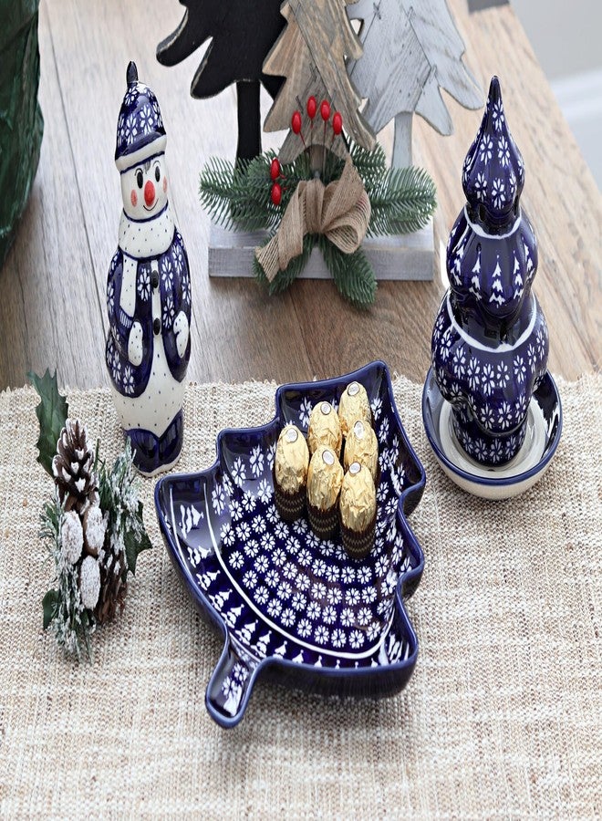 Blue Rose Pottery Blue Rose Polish Pottery - Blue Winter Nights Christmas Tree Plate - 12" x 11.5" - Ceramic Holiday Dish, Unique Christmas Gift & Festive Tableware - Image 2