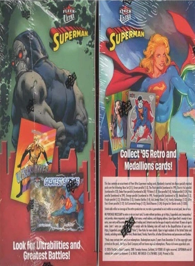 أبير ديك صندوق بلاستر مغلق من المصنع من إصدار 2026 من شركة Upper Deck Fleer Ultra Superman، مع فرصة للحصول على بطاقات Ultra Stars Green Parallels الحصرية وغيرها من الإضافات. - Image 4