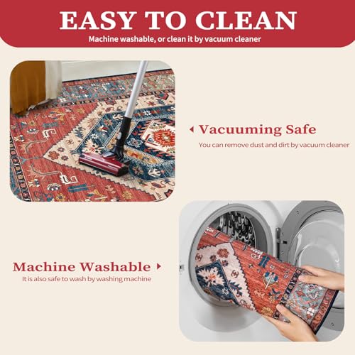 SERISSA Boho Rugs for Entryway, 2x3 Rust Entryway Rug Non-Slip Washable Small Area Rug, Ultra Soft Oriental Vintage Low-Pile Indoor Door Mat Floor Carpet for Entrance Bedroom Kitchen Bathroom - Image 3